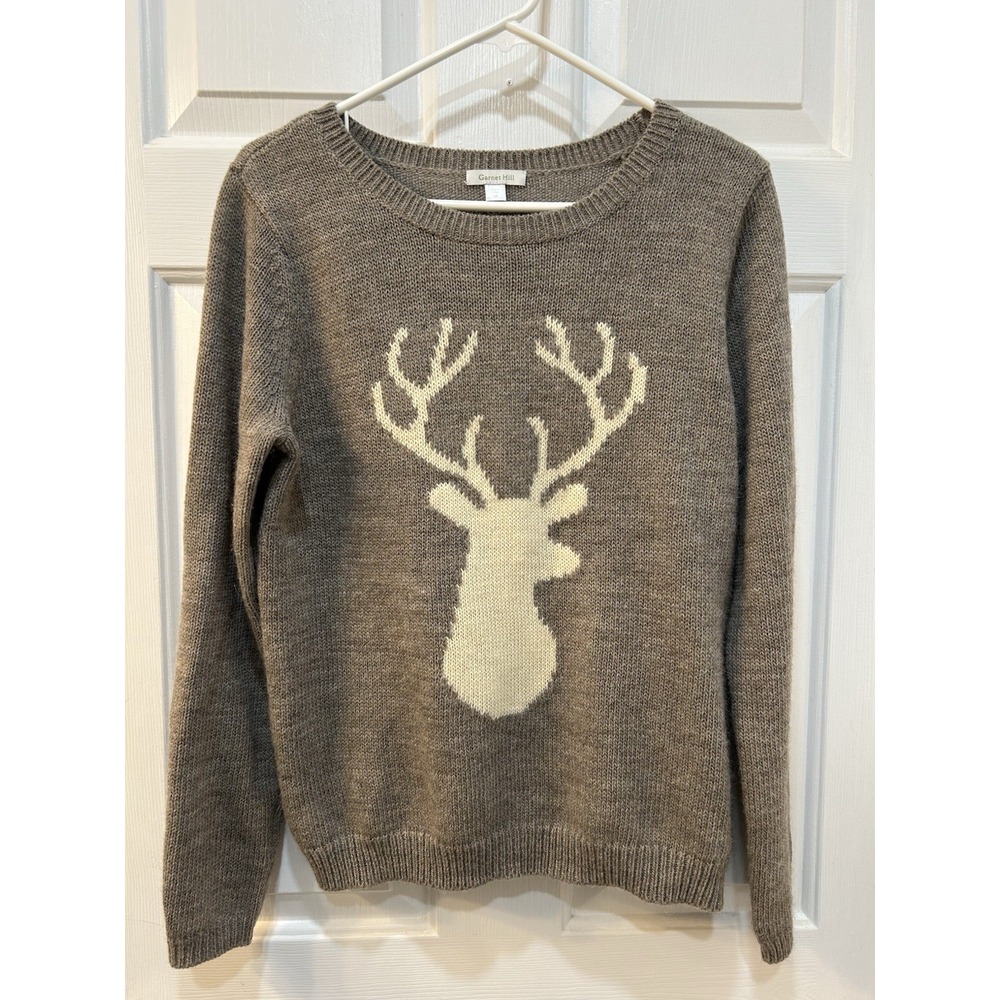 Garnet Hill Wool Alpaca Infused Sweater Size M Reindeer Pullover Quiet Luxury